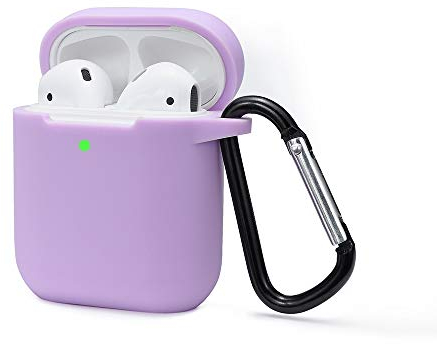 KOKOKA Silicona Compatible con AirPods 2 & 1, Fundas Protectora de Silicona para AirPods 2 & 1, LED Frontal Visible, Funciona con Carga inalámbrica, con Mosquetón, Violeta Claro