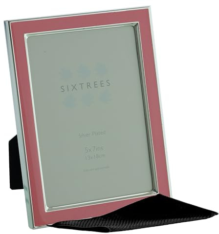 Kew Sixtrees 2-692-57 Silver Plated and Bright Pink Enamel 7 x 5 inch Photoframe complete with Microfibre Polishing Cloth