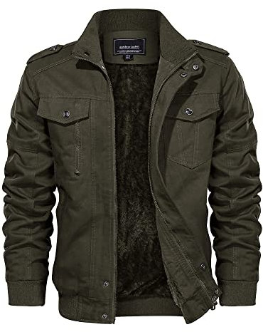 EKLENTSON Mens Casual Thicken Military Cotton Windbreaker Hiking Jacket Fleece Lined Winter Coat Army Green