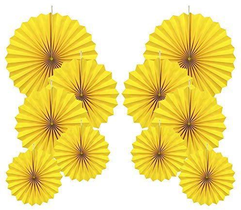 AimtoHome Party Hanging Paper Fans Decorations Set, Yellow Round Paper Fan Ceiling Party Decoration Suppiles,Set of 10