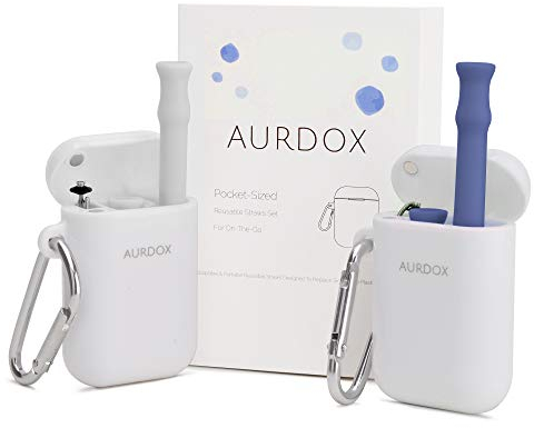 Original Silicone Collapsible Straw- Folding, Reusable, and Portable Straws for Travel - Extra Long 10 Portable Straws 2 Pack for 30&20 oz Tumbler, Includes Cleaning Brush and Carrying Case by Aurdox