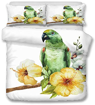 Stillshine. Bettwäsche Set Tukan Tropische Pflanze Tier Papagei Ananas Blume Bettbezug und Kissenbezug Blau Grün Weiß Gelb Bettwäsche Kinder Jungen Mädchen (D,Bettbezug 200x200 cm)