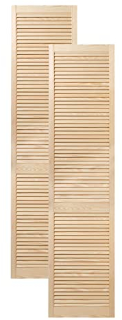 Lamellentür Holztür natur 201,3 x 49,4 cm mit offenen Lamellen für Regale, Schränke, Möbel | Kiefer Holz unbehandelt | Doppel-Paket 2-er Pack