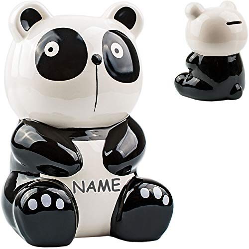 alles-meine.de GmbH große XL Spardose Verschiedene Motive frei wählbar süßer Panda Bär - inkl. Name - stabile Sparbüchse - aus Porzellan/Keramik - mit Verschluss - 18 cm - ..