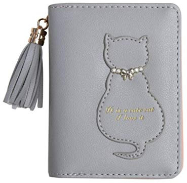 Oyccen Diyafas Süße Katze Damen Brieftasche Quaste Kurze Geldbörse Reißverschluss Geldbeutel PU Leder Kartenhalter