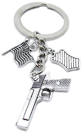 Porte Clés Fermoirs Fournisseurs EP5007 Gun Pistolet Badge Département Police Flags United Argent vieilli
