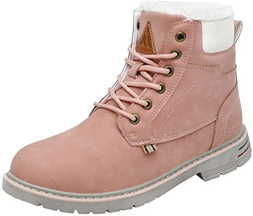 Mishansha Scarponcino Uomo Donna Stivaletti Invernale Impermeabili Stivali Piatti Scarpe da Neve con Calda Foderata - Comode Leggeri Antiscivolo, Caramella Rosa, 41 EU