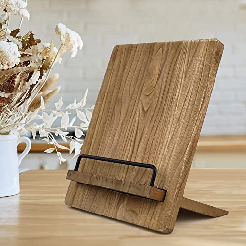 Cookbook Stand | Wood Cookbook Holder Cutting Board Style,Rustic Adjustable Pull-Out Recipe Holder Stand for Kitchen Counter (Shallow Wood)