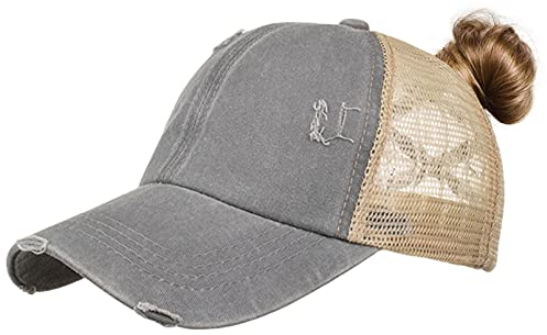 TMEOG Baseball Cap Damen Basecap Frauen Kappe mit Netz Pferdeschwanz Cap mit Loch für Zopf Baseballkappe Sommer Cappy Unifarben Sportkappe Atmungsaktiv(Grau)
