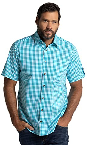 JP 1880 Herren große Größen Übergrößen Menswear L-8XL Hemd, Tracht, Halbarm, Kent Kragen, Modern Fit türkis 8XL 723283750-8XL