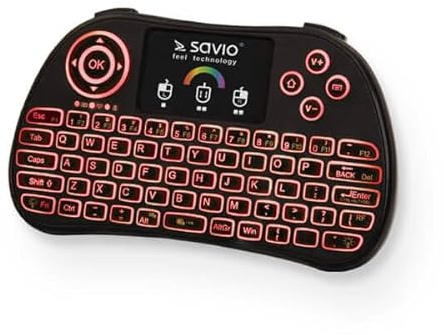 SAVIO Wireless Keyboard - RGB Mini Tastatur Kabellos - Kleine Funktastatur mit Touchpad - Tastatur mit Touchpad - Mini Keyboard - Tastatur Klein für Smart TV, Android TV, PC, PAD, Xbox 360, PS3