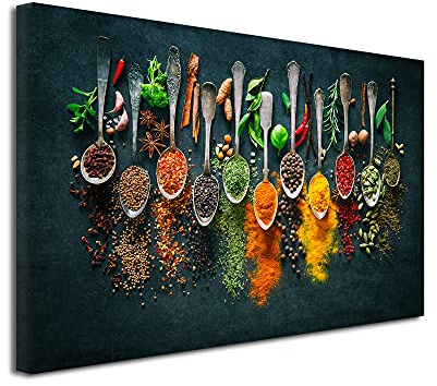 Tableau Cuisine, Tableau imprimé XXL, Tableau Toile décoratif, Tableau Cuisine Les épices, Impression sur Toile, 80x50 cm