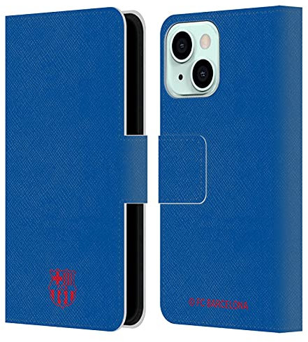 Head Case Designs Officially Licensed FC Barcelona Blue Crest Patterns Leather Book Wallet Case Cover Compatible With Apple iPhone 13 Mini