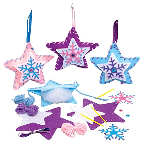 Baker Ross FE787 Stern Nähset für Kinder - 3er Pack, Bastelset zum Nähen, Weihnachtsbastelsets, Bastelideen für Weihnachten, Weihnachtsgeschenke