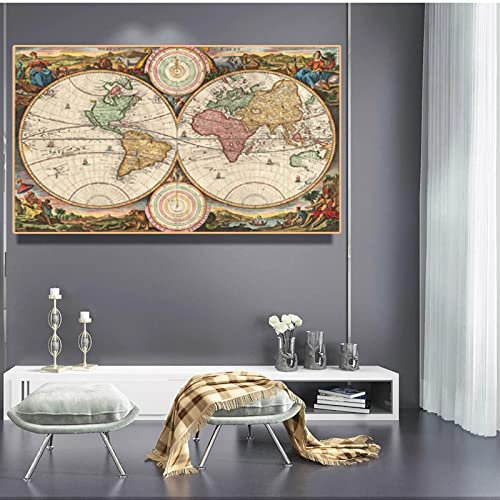 Vintage Karte Alte Foto Poster Und Drucke Malerei Auf Leinwand Wandkunst Bilder für Zuhause Wohnzimmer Schlafzimmer Hintergrund Dekor 50x70cm Rahmenlos