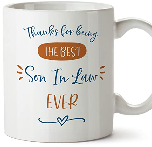 Mugffins Tassen/Becher mit Spruch für SCHWIEGERSOHN - Auf Englisch - Thanks Best Family - 11 oz / 330 ml - originelles und lustiges Geschenk