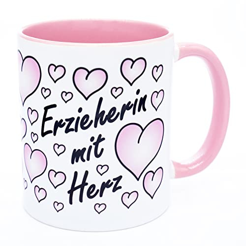 Erzieherin mit Herz Tasse Danke Geschenk Kindergarten Abschiedsgeschenk für Erzieherinnen Tagesmutter Abschied Kita Dankeschön Weihnachten Kindergärtnerin Geburtstag Lustig Ausbildung Rente Kaffee