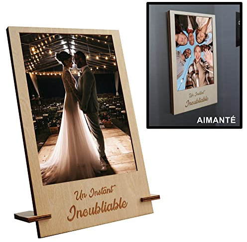 Marco de fotos personalizado de madera imán para nevera o con soporte para mesa | Foto formato estándar 10 x 15 cm | Portafotos magnético para superficie metálica para regalar. Idea de regalo