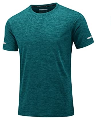 MAGCOMSEN Herren Meliert Sport T-Shirts Schnelltrocknend Funktionsshirts mit Reflektorstreifen Atmungsaktiv Wandershirt Leicht Trainingsshirt Ohne Etiketten Jadegrün M
