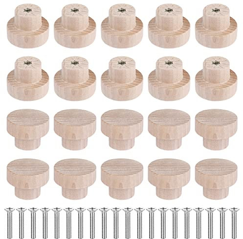 TAKUZA 20 Stück Möbelknöpfe Holz, Holzgriffe für Schränke, Schrankknöpfe Mit Schrauben, Holzknöpfe für kommode, Möbelgriffe holz 35 x 25 mm