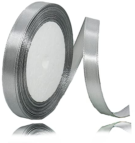 Geschenkband Silber 10mm Breit, 23 Meters Satinband Grau Geschenkbänder Stoff Schleifenband Dekoband zum Geschenkverpackung, Bastelarbeiten, Geburtstag und Hochzeitsdekoration