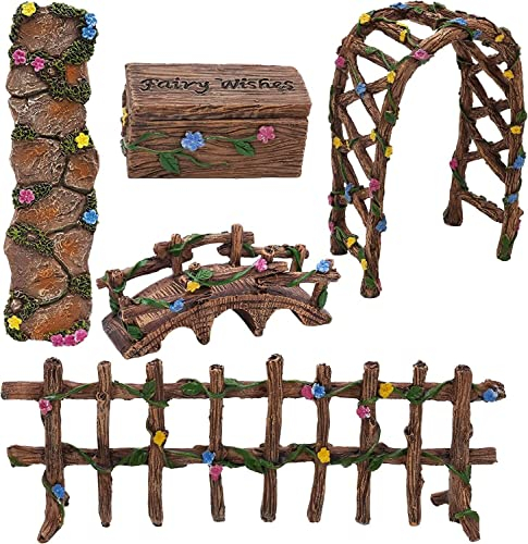 Toyland® 5-teiliges Feengarten-Dekorationszubehör-Set und 1 Packung Aufkleber – Miniatur-Feen-Zubehör