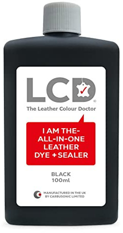 LCD All-in-One Leather dye & Sealer - Repair & Restore Paint, Permanent Colour for Sofas, Shoes, Handbags, Clothing, self Sealing 100ml by The Leather Colour Doctor (Black)