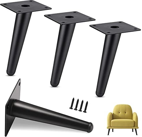 95Street 4 Piezas Pies de Muebles Hierro Negro,Pies de Muebles Cónicos Angulados de Metal Reemplazo para Mesa de Café Sofá Gabinete Baño (15cm)