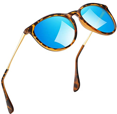 kunchu Sonnenbrille-Damen-Polarisierte-Sonnenbrille-Rund-UV400-im-Retro-Sonnenbrille-für-Damen & Herren Schutz Vintage Sojabohnenblau