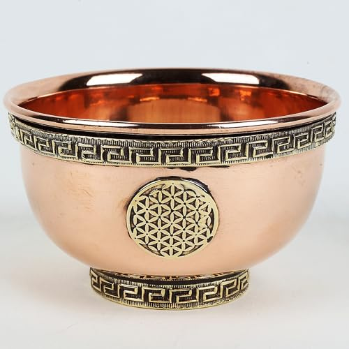 Indian Consigners Petit bol de service spirituel en cuivre avec fleur de vie