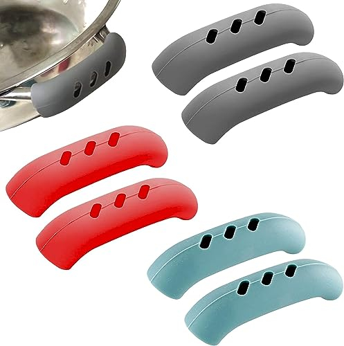 LATRAT 3 pares de asas para ollas, mango de silicona, resistente al calor, protección contra el calor para sartenes de hierro fundido, sartenes de hierro fundido