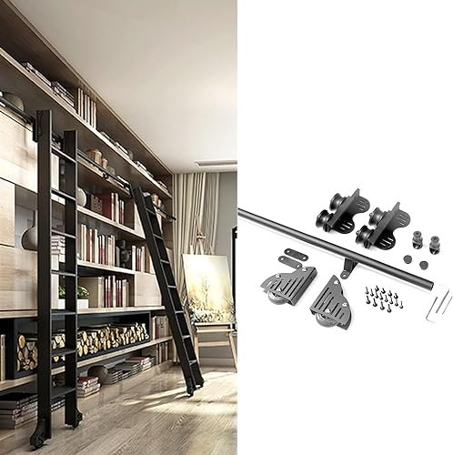 Kit Hardware per Porta Scorrevole del fienile Retrattile, Kit Hardware per Scala Scorrevole per libreria da 3,3 piedi-20 Piedi Kit Scala Scorrevole per Ufficio Loft Domestico (senz