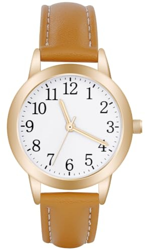 Vicloon Women's Watch, Analog Quartz Watch, Leather Strap Easy Read Tone Watch Premium Fashion Wrist Watch for Women Ladies Girls (Brown)