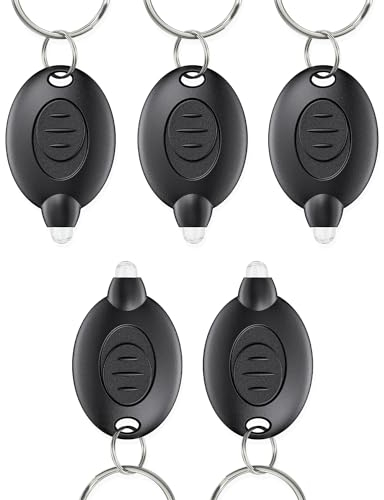 Uniclife 5 Pack LED Keychain Flashlight Mini LED Keychain Light 12 Lumen Portable Ultra Bright Battery Powered Key Ring Torch for Outdoor Camping Hiking and Emergency Lighting, Black Shell