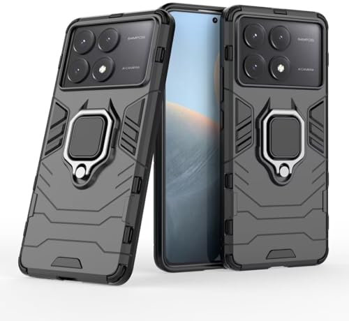 COMAKU Ultra Armor Case for Xiaomi Poco X6 Pro, TPU+PC Shockproof Cover with Ring Kickstand - Black