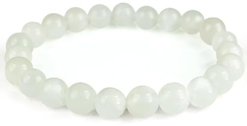 JoyasMinerales Bracelet en Pierre de Lune | 100% Pierres Naturelles Authentiques | Confortable & Élégant | Fil Élastique Coréen + Boîte Cadeau Incluse (Pierre de Lune, 8mm)