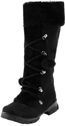 Scarpe Eleganti per Le Donne Estate 2024 Stivali da neve da Donna Cerniera con Lacci Scarpe da Viaggio in Cotone Caldo Peluche con Palla di Peluche Stivale da Cavaliere Etnico S-850 Black 9