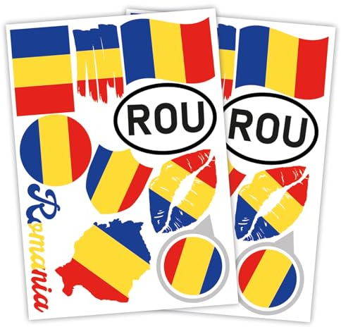 Finest Folia 2er Set DIN A4 Länderaufkleber Fahne Aufkleber Länderfahne Flagge für Auto Motorrad Sticker Länderflagge selbstklebend wetterfest R217 (47 Rumänien)