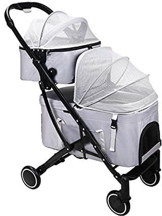 Poussette double couche pour 2 chats et chiens, chariot de transport – Poussette double pour chat avec design amovible à deux couches