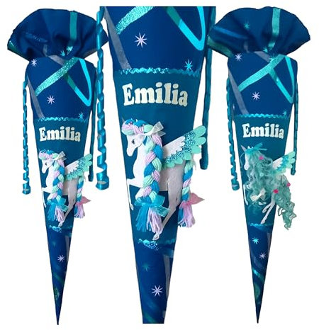Schultüte Einhorn, passend zum Scout Heaven, für Mädchen, Wunschname, benutzerdefinierte, genähte Zuckertüte
