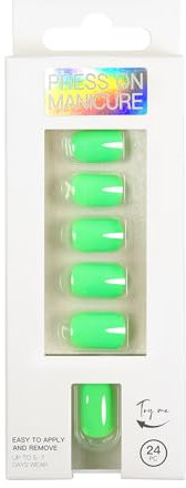 Press On Nails Short With Glue, 24Pcs Shiny Square Short Nails Y2K, 2024 Solid Color, False Nails, Stick On Nails (11-Bright Green)
