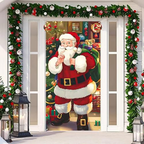 KATIMI Decorazioni natalizie per porte, copertura per porta di Natale con campana, decorazioni natalizie per porta d'ingresso in poliestere, decorazioni natalizie da appendere per casa porta