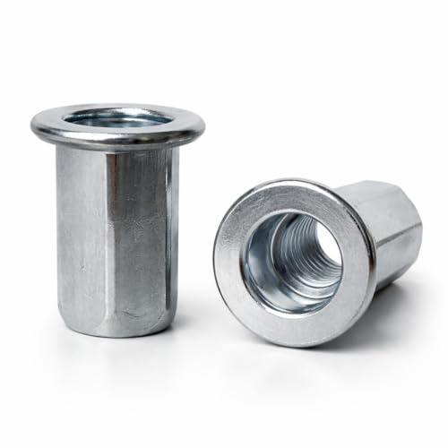 Tuercas de remache ciego M12 x 27 mm, vástago hexagonal, cabeza plana, chapado en zinc, AN322 (paquete de 10)