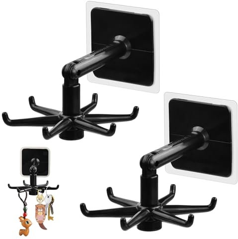 2 Pièces Support Vertical D'ustensiles,Crochets Auto Adhésifs Rotatif À 360°,Porte Ustensiles Cuisine Rotatif,Support D'ustensiles De Cuisine,Avec 6 Crochets,Pour Cuisine,Bains,Bureau