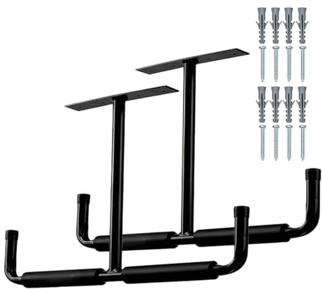Vriusi 2PCS Overhead Garage Storage Hooks, Overhead Garage Storage Rack, Heavy Duty Overhead Garage Hooks, T-Shaped Storage Rack, Strong Steel Ceiling Rack, Ladder Hooks for Overhead Ceiling Mount