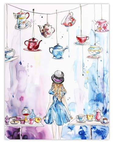 Artery8 Alice Wonderland Mad Hatter Tea Party Watercolour Living Room Extra Large XL Wall Art Poster Print