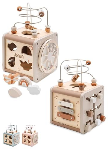 Bärenfreunde® - Personalisierter Motorikwürfel Holz - Montessori Würfel - Baby Motorikspielzeug ab 1 Jahr - Kinderspielzeug 18 Monate