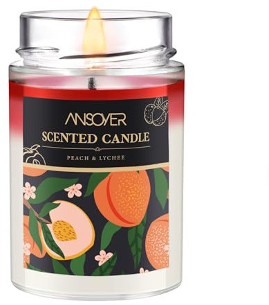 ANSOYER Duftkerze im Glas, Natürliches Sojawachs, 310g, 70 Stunden Brenndauer(Pfirsich & Lychee)