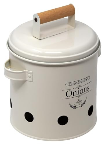 SiL Interiors Metal Onion Storage Container Vintage Style with Ventilation and Handle - Cream