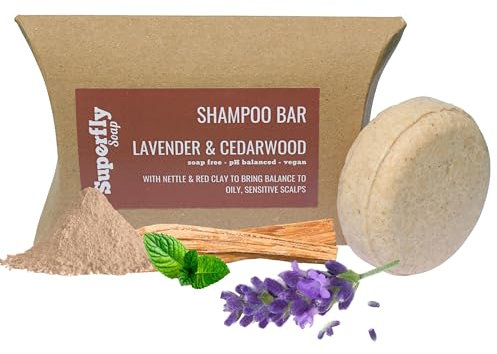 Solid Shampoo Bar for Hair UK Made - Lavender and Cedarwood Scented Shampoo for Greasy Hair. SLS & Soap Free. 99% natural. Plastic free and vegan. Handmade Eco Shampoo Bar.